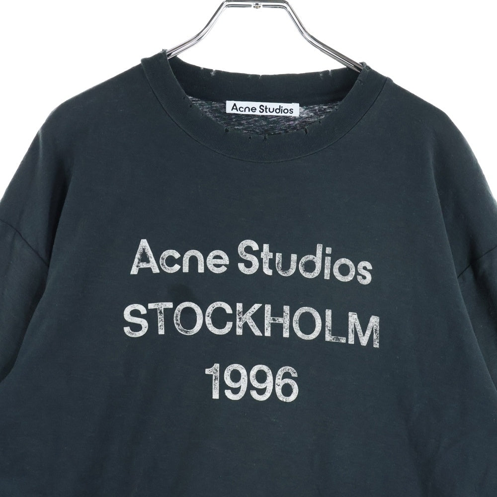 Acne Studios(アクネ ストゥディオズ) 25SS ダメージ加工 スタンプロゴTシャツ 半袖クルーネックカットソー ブラック FN-UX-TSHI000013