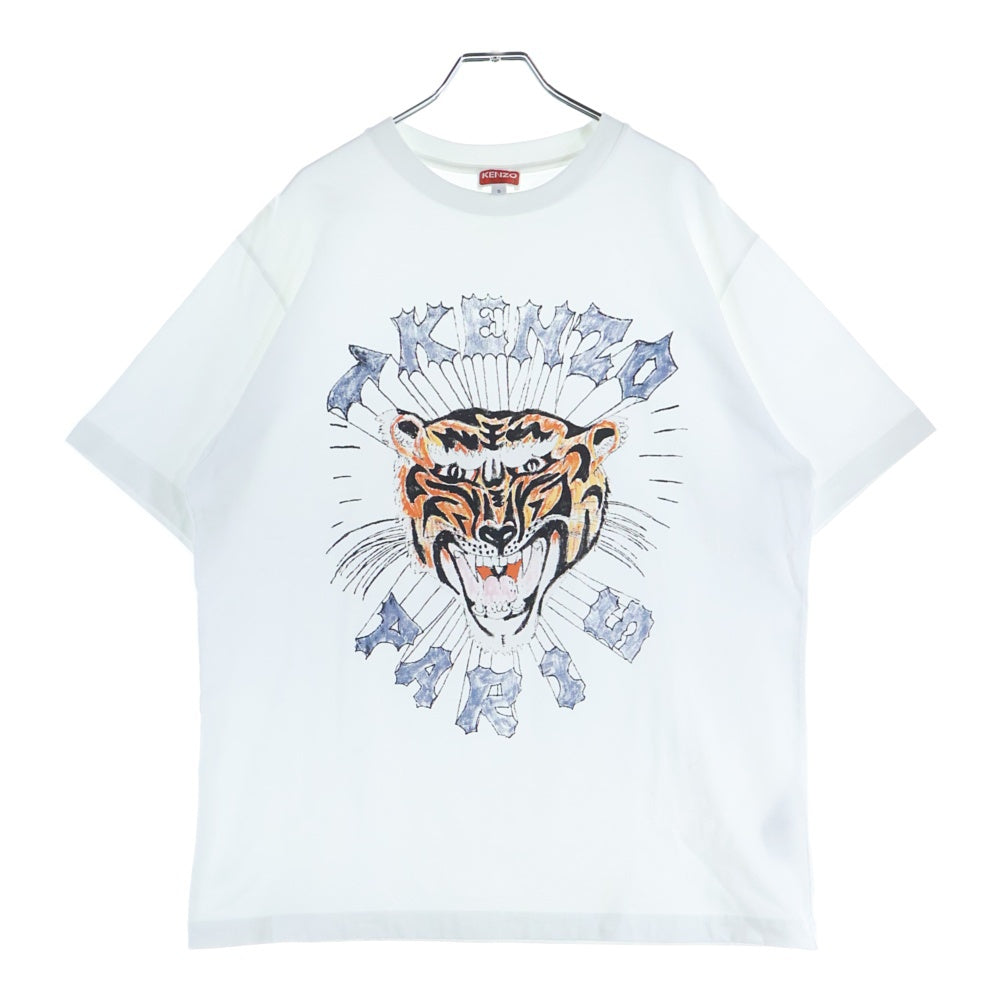 KENZO(ケンゾー) フロントタイガーグラフィックプリントTシャツ 半袖クルーネックカットソー ホワイト FE55TS2744SG