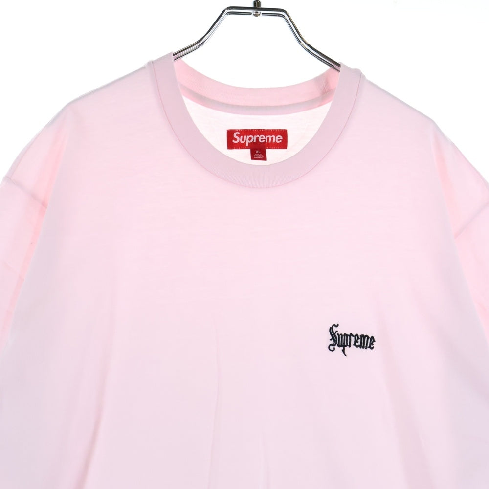 SUPREME(シュプリーム) 24AW Old English Tee オールドイングリッシュ ロゴ刺繍Tシャツ 半袖クルーネックカットソー ピンク