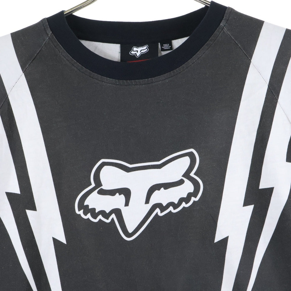 SUPREME(シュプリーム) 25AW ×Fox Racing L/S Top フォックスレーシング 両面サンダー ロゴプリントTシャツ 長袖クルーネックカットソー ブラック/ホワイト