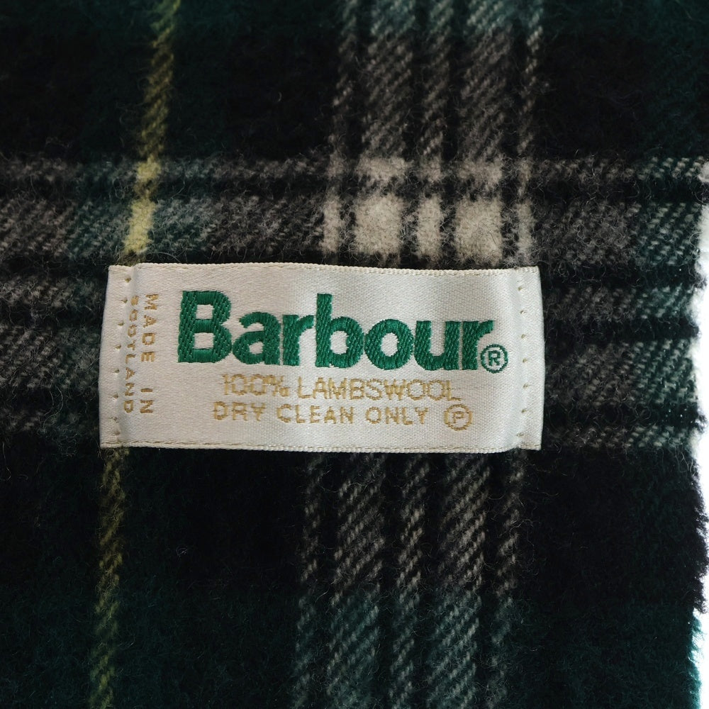 Barbour(バブアー) スコットランド製 チェック柄 ラムウール フリンジマフラー グリーン/ブラック