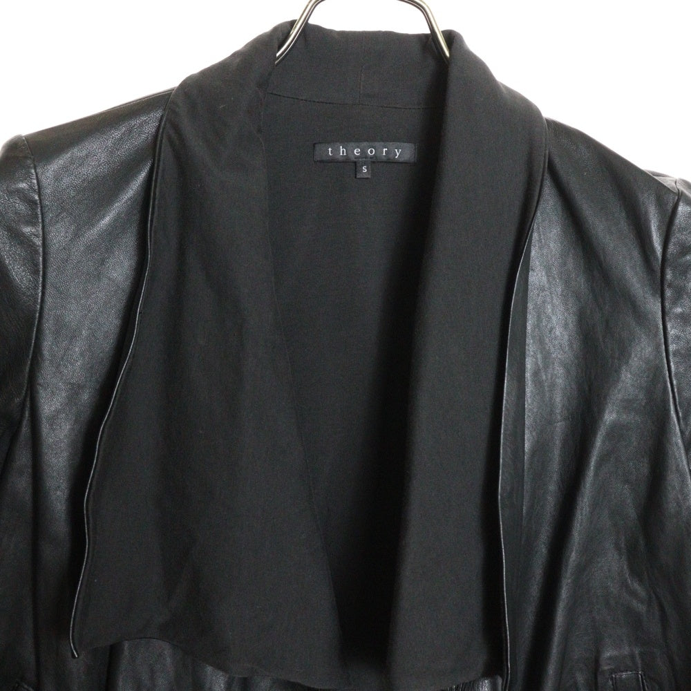 theory(セオリー) ラムレザー ハイネック ジャケット ブラック 01-9404900
