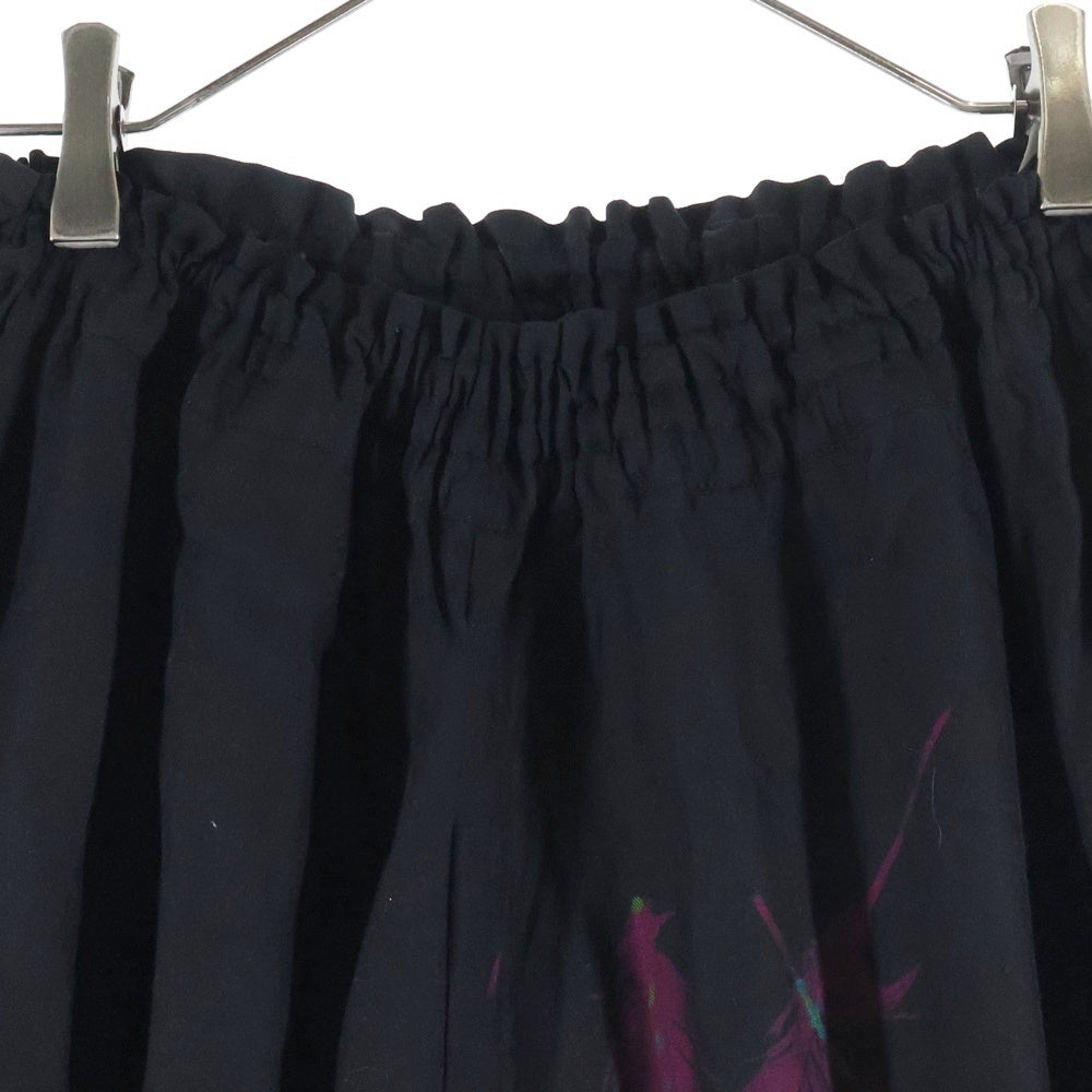 Y's(ワイズ) エンジェルプリント ダンガリー ツイル ギャザード サルエルパンツ ブラック レディース YL-P14-205