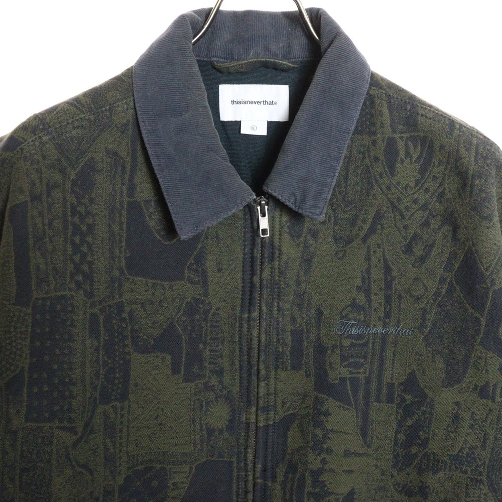 THISISNEVERTHAT(ディスイズネバーザット) 21AW CRAZY WORK JACKET NAVY クレイジーワークジャケット ロゴ刺繍 総柄 ダブルジップワークジャケット オリーブ/ネイビー TN243WOWLS08