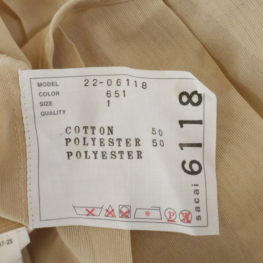 Sacai(サカイ) 22SS プリーツ シアー ポンチョブラウス 長袖シャツ レディース ベージュ 22-06118