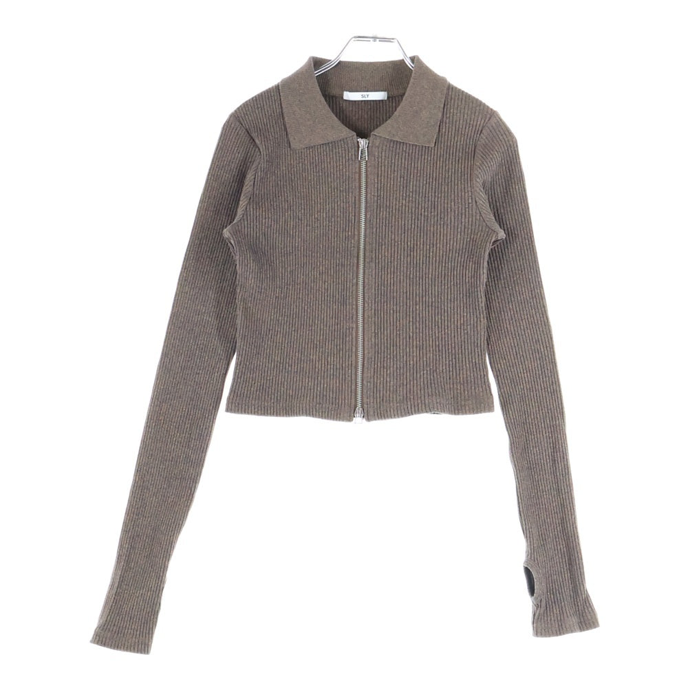 SLY(スライ) FRONT ZIP CUT フロントジップカットソー ブラウン レディース