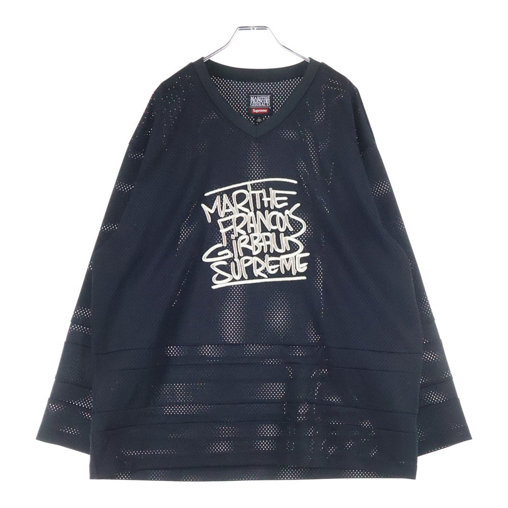 SUPREME(シュプリーム) 25SS ×MARITHE FRANCOIS Jersey バツ マリテ フランソワ フロントロゴデザイン Vネック メッシュ ジャージ ゲームシャツ ブラック