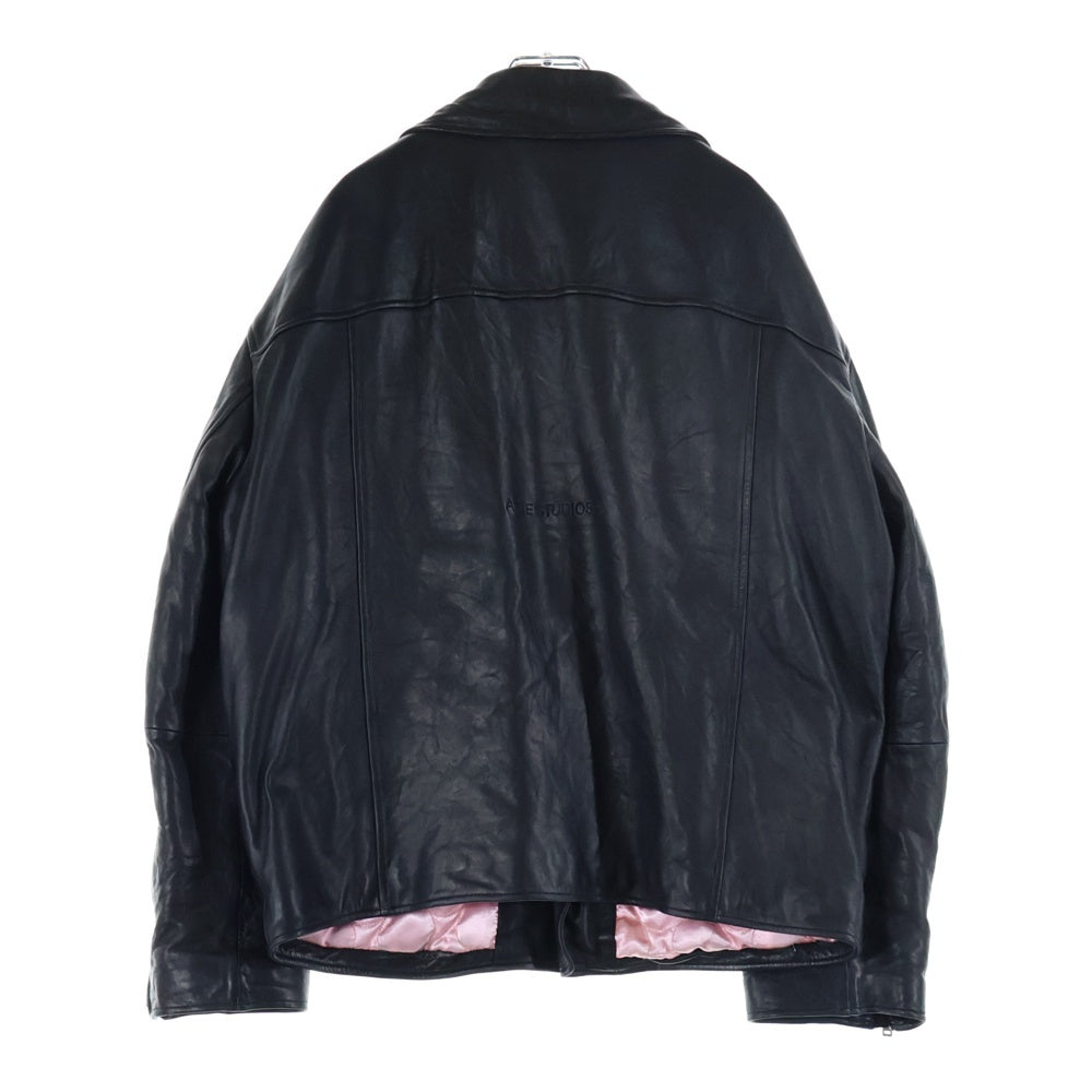 Acne Studios(アクネ ストゥディオズ) DISTRESSED LEATHER JACKET バックロゴ刺繍 ラムレザー ダブルライダースジャケット ブラック FN-MN-LEAT000212 レディース
