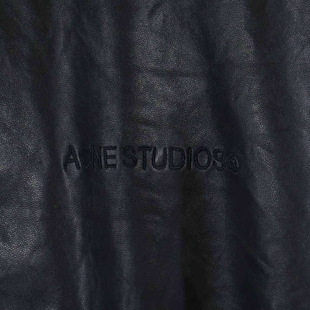 Acne Studios(アクネ ストゥディオズ) DISTRESSED LEATHER JACKET バックロゴ刺繍 ラムレザー ダブルライダースジャケット ブラック FN-MN-LEAT000212 レディース