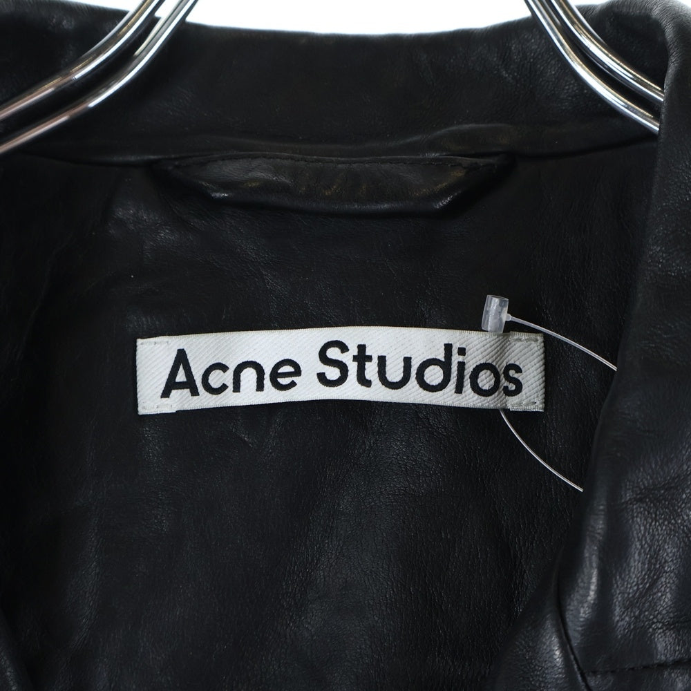 Acne Studios(アクネ ストゥディオズ) DISTRESSED LEATHER JACKET バックロゴ刺繍 ラムレザー ダブルライダースジャケット ブラック FN-MN-LEAT000212 レディース