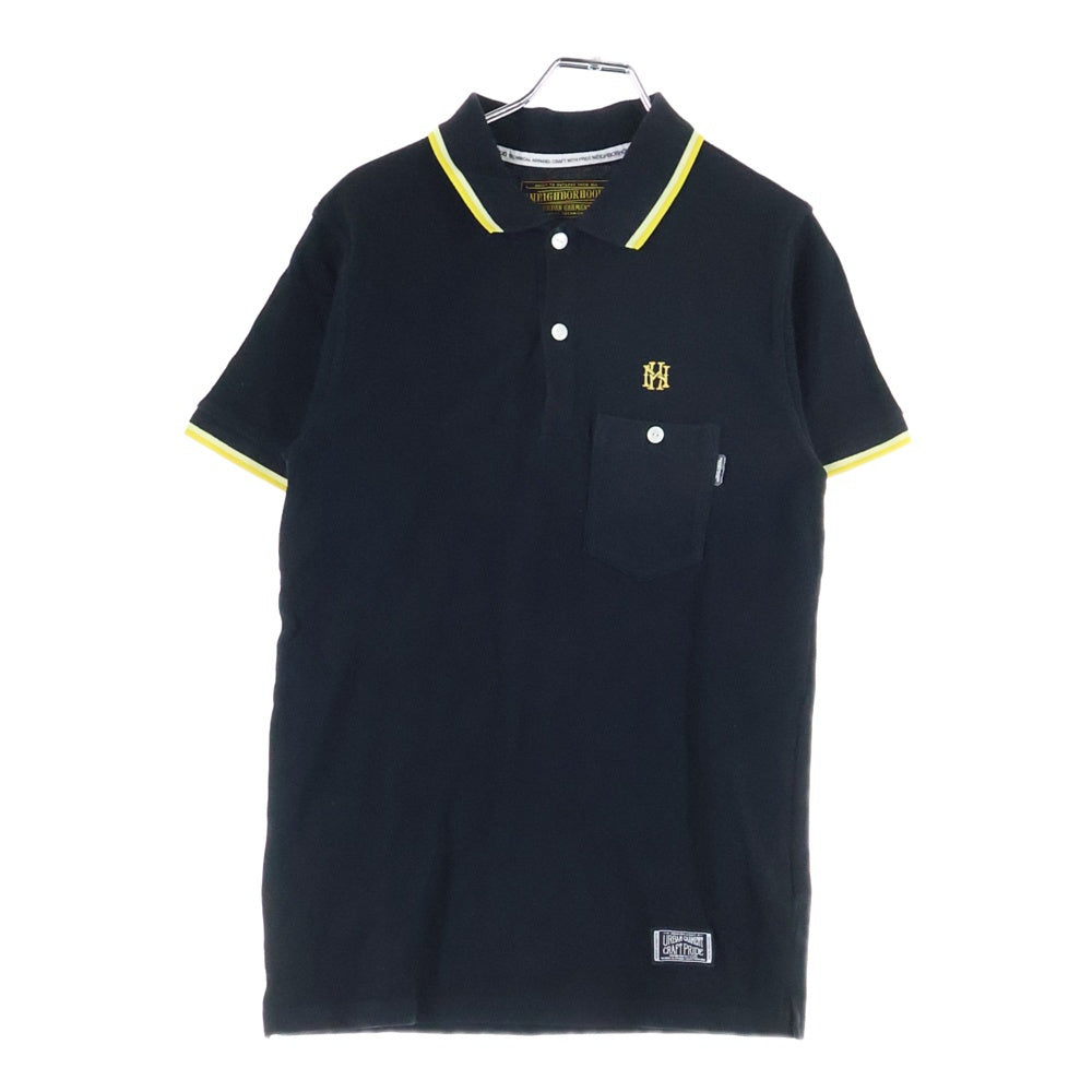 NEIGHBORHOOD(ネイバーフッド) 10SS FINKS.LINE/C-POLO.SS 胸ロゴ刺繍 半袖コットンポロシャツ ブラック 101UNNH-CSM01
