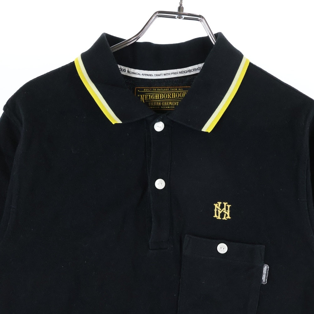 NEIGHBORHOOD(ネイバーフッド) 10SS FINKS.LINE/C-POLO.SS 胸ロゴ刺繍 半袖コットンポロシャツ ブラック 101UNNH-CSM01