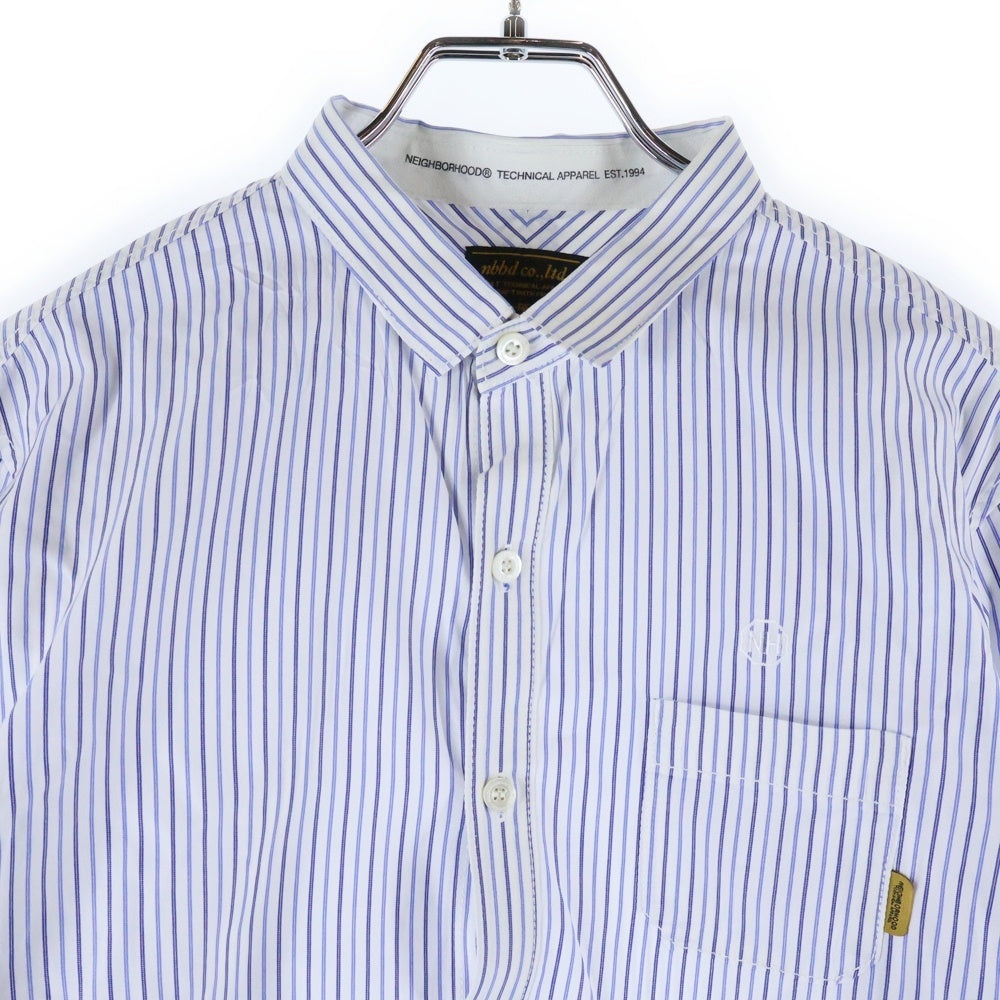 NEIGHBORHOOD(ネイバーフッド) 11AW CLASSIC STRIPE/C-SHIRT.LS クラシックストライプ 胸ロゴ 長袖ボタンシャツ ホワイト/ブルー 112ARNH-SHM05