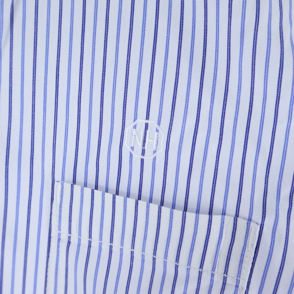 NEIGHBORHOOD(ネイバーフッド) 11AW CLASSIC STRIPE/C-SHIRT.LS クラシックストライプ 胸ロゴ 長袖ボタンシャツ ホワイト/ブルー 112ARNH-SHM05