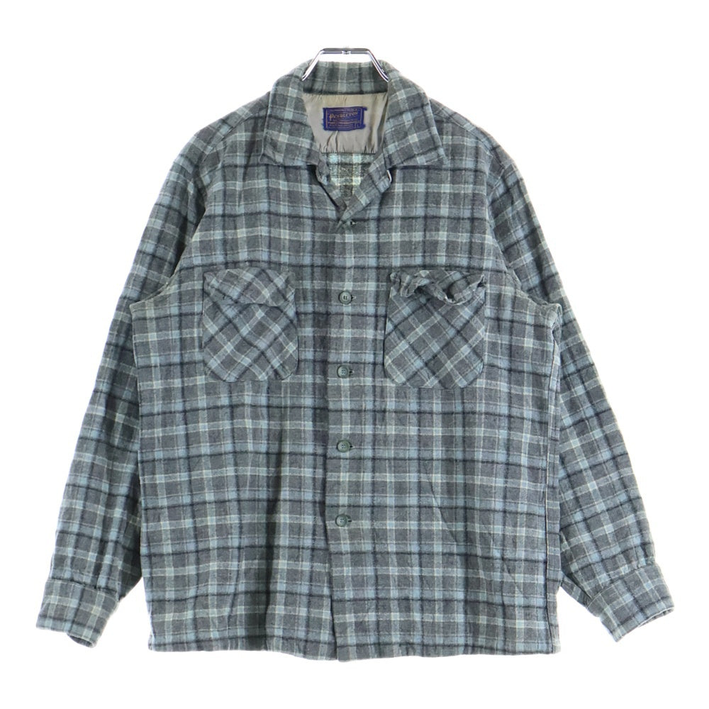 PENDLETON(ペンドルトン) 50S VINTAGE ヴィンテージ チェック柄 ウール オープンカラー長袖シャツ グレー/ブルー