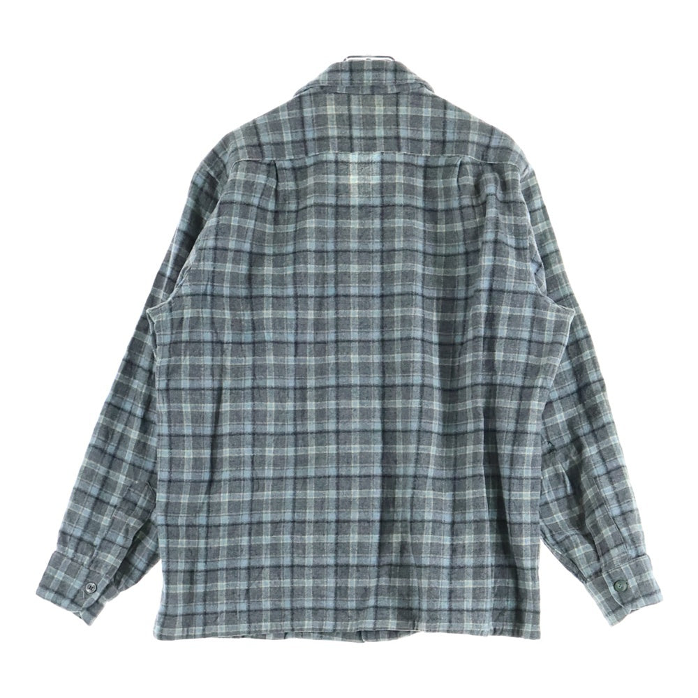 PENDLETON(ペンドルトン) 50S VINTAGE ヴィンテージ チェック柄 ウール オープンカラー長袖シャツ グレー/ブルー