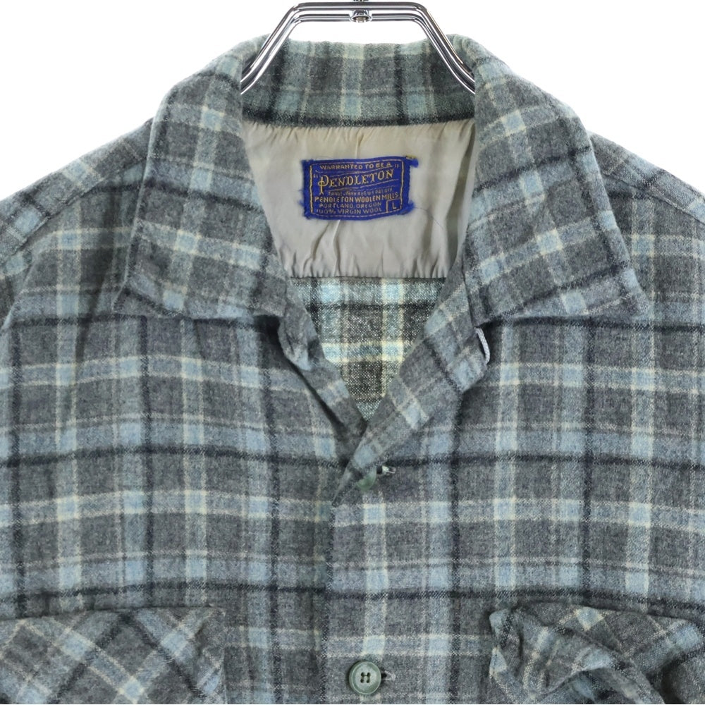 PENDLETON(ペンドルトン) 50S VINTAGE ヴィンテージ チェック柄 ウール オープンカラー長袖シャツ グレー/ブルー