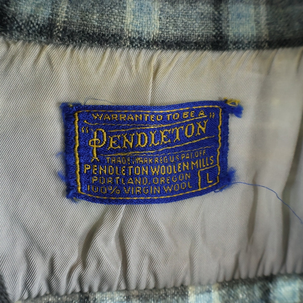 PENDLETON(ペンドルトン) 50S VINTAGE ヴィンテージ チェック柄 ウール オープンカラー長袖シャツ グレー/ブルー