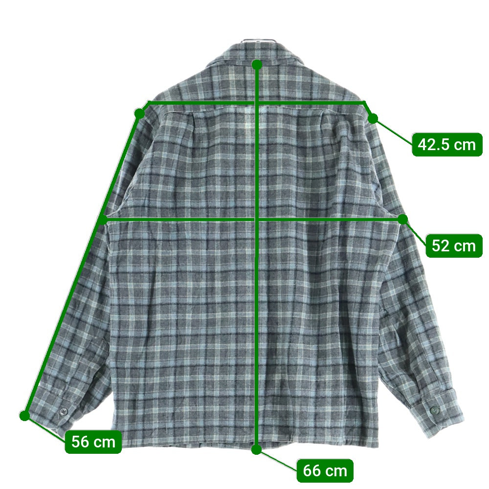 PENDLETON(ペンドルトン) 50S VINTAGE ヴィンテージ チェック柄 ウール オープンカラー長袖シャツ グレー/ブルー