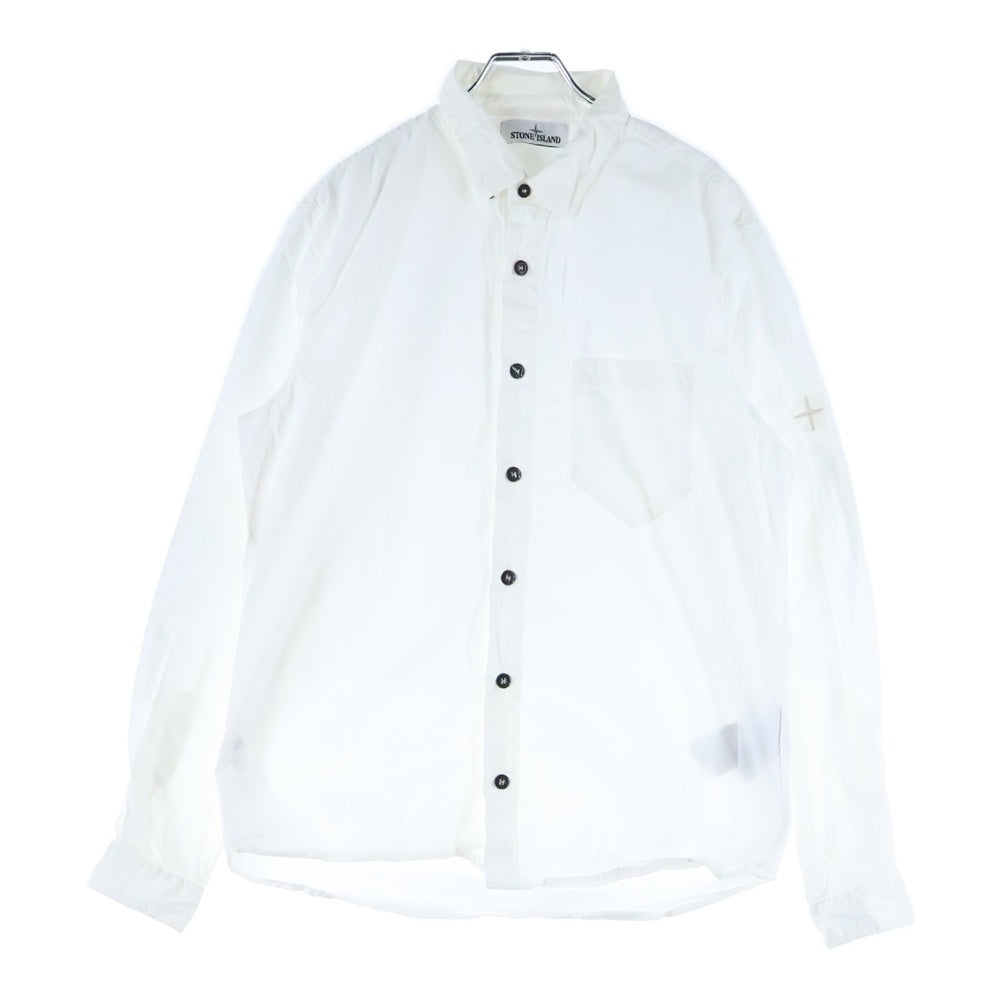 STONE ISLAND(ストーンアイランド) EMBROIDERED LOGO SHIRT エンブロイダリー ロゴ ロングスリーブ コットンシャツ ホワイト 691512501