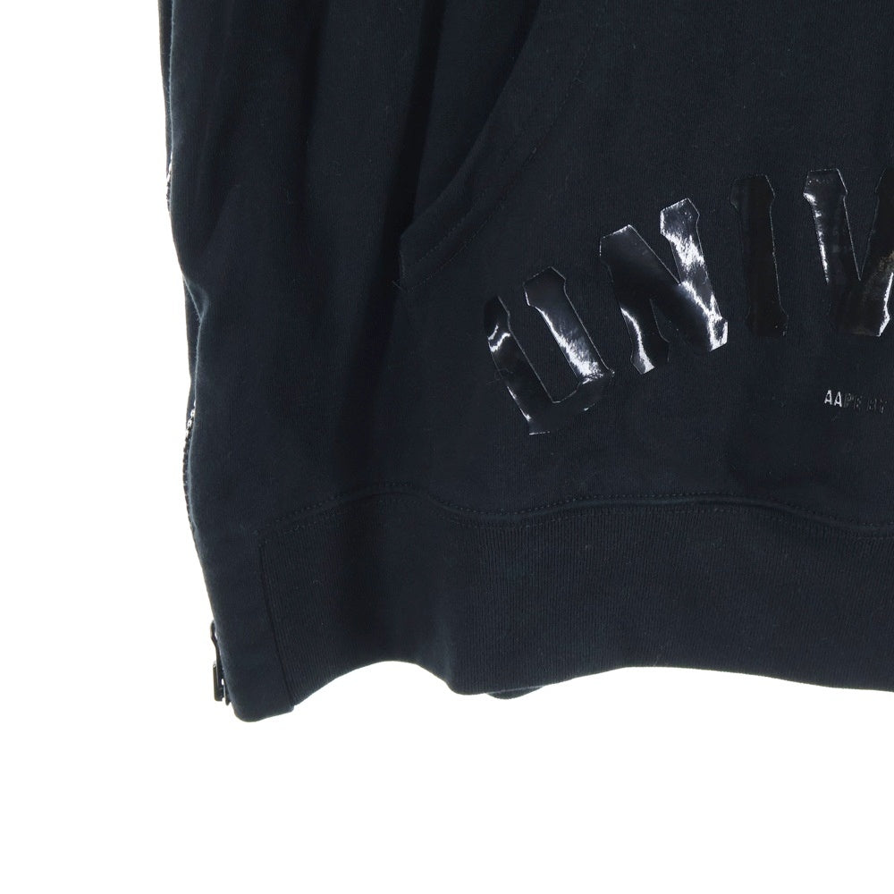 AAPE BY A BATHING APE(エーエイプバイアベイシングエイプ) 両面エナメルプリント サイドジップスリット スウェット フーデット 半袖プルオーバーパーカー ブラック AAPTEM2729XX6