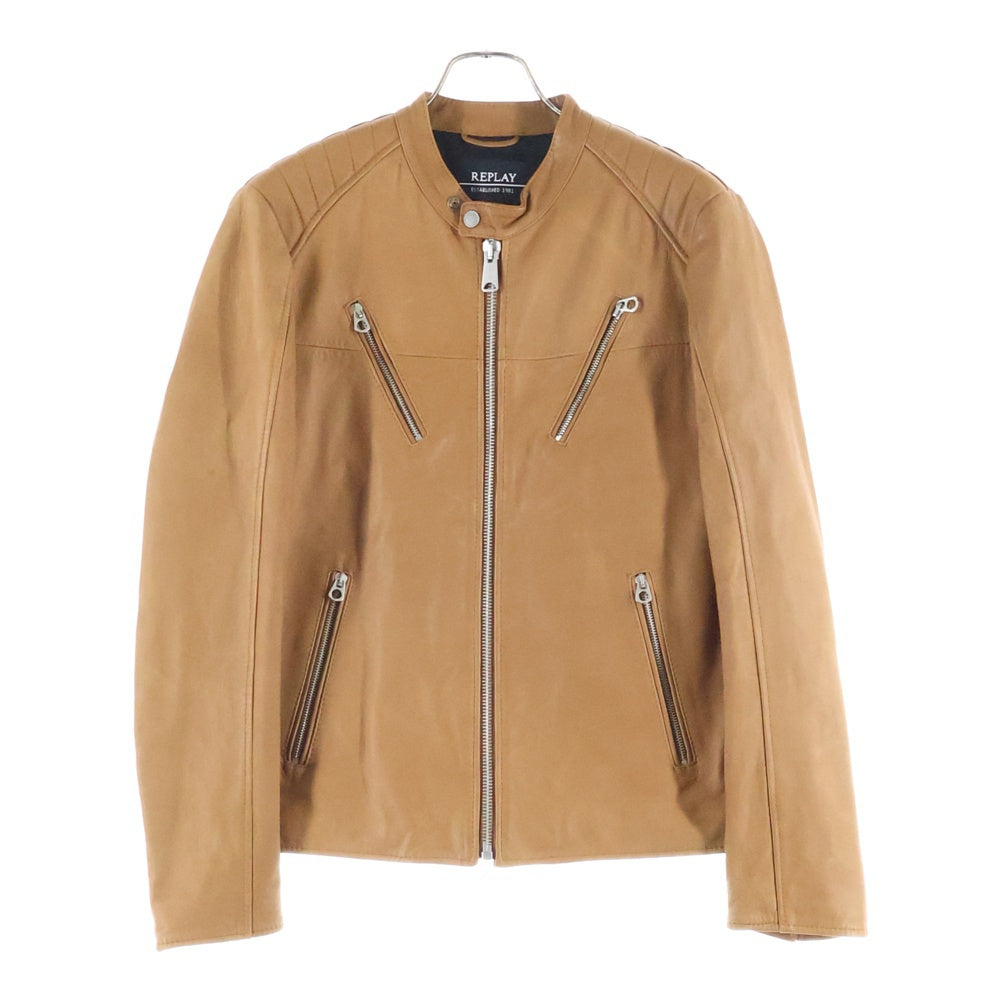 REPLAY(リプレイ) イタリア製 ラムレザー シングルライダースジャケット ブラウン M8885.000.82926