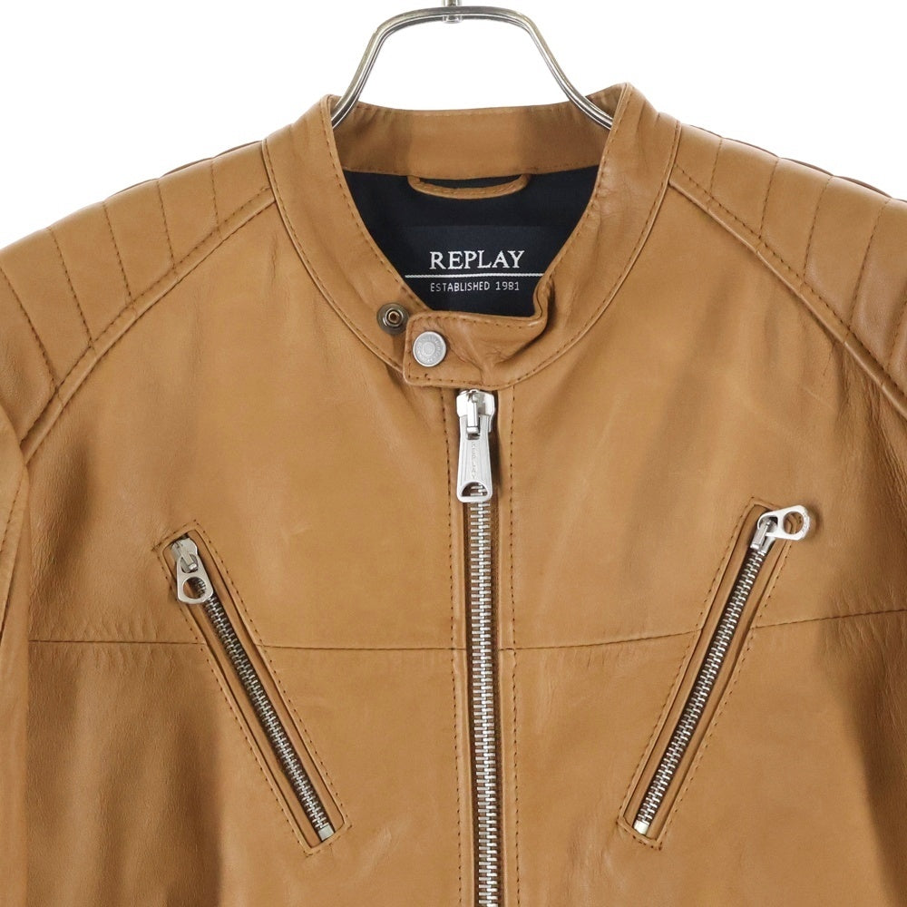 REPLAY(リプレイ) イタリア製 ラムレザー シングルライダースジャケット ブラウン M8885.000.82926