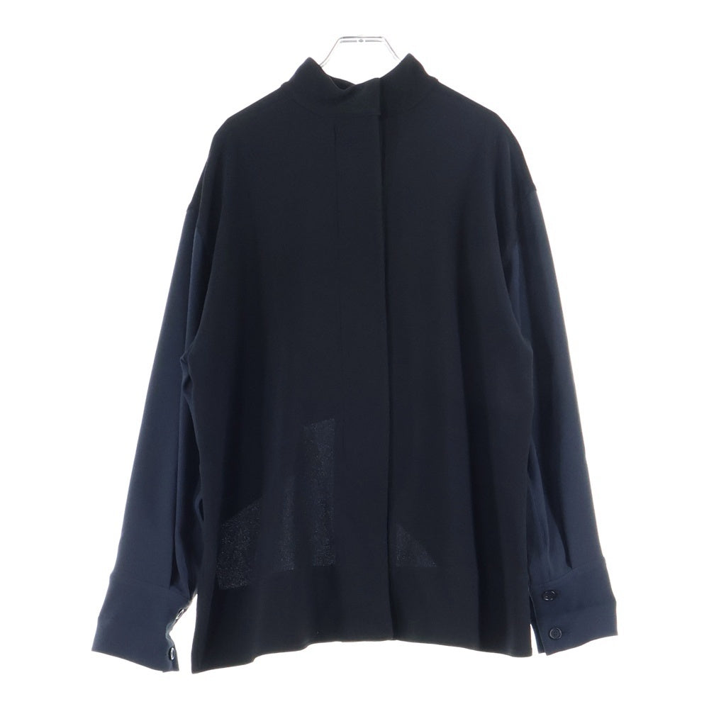 MARNI(マルニ) モックネック バックボタンフライ アシンメトリーカットソー 長袖ブラウス レディース ブラック/ネイビー CAMAZ10Q00TA088