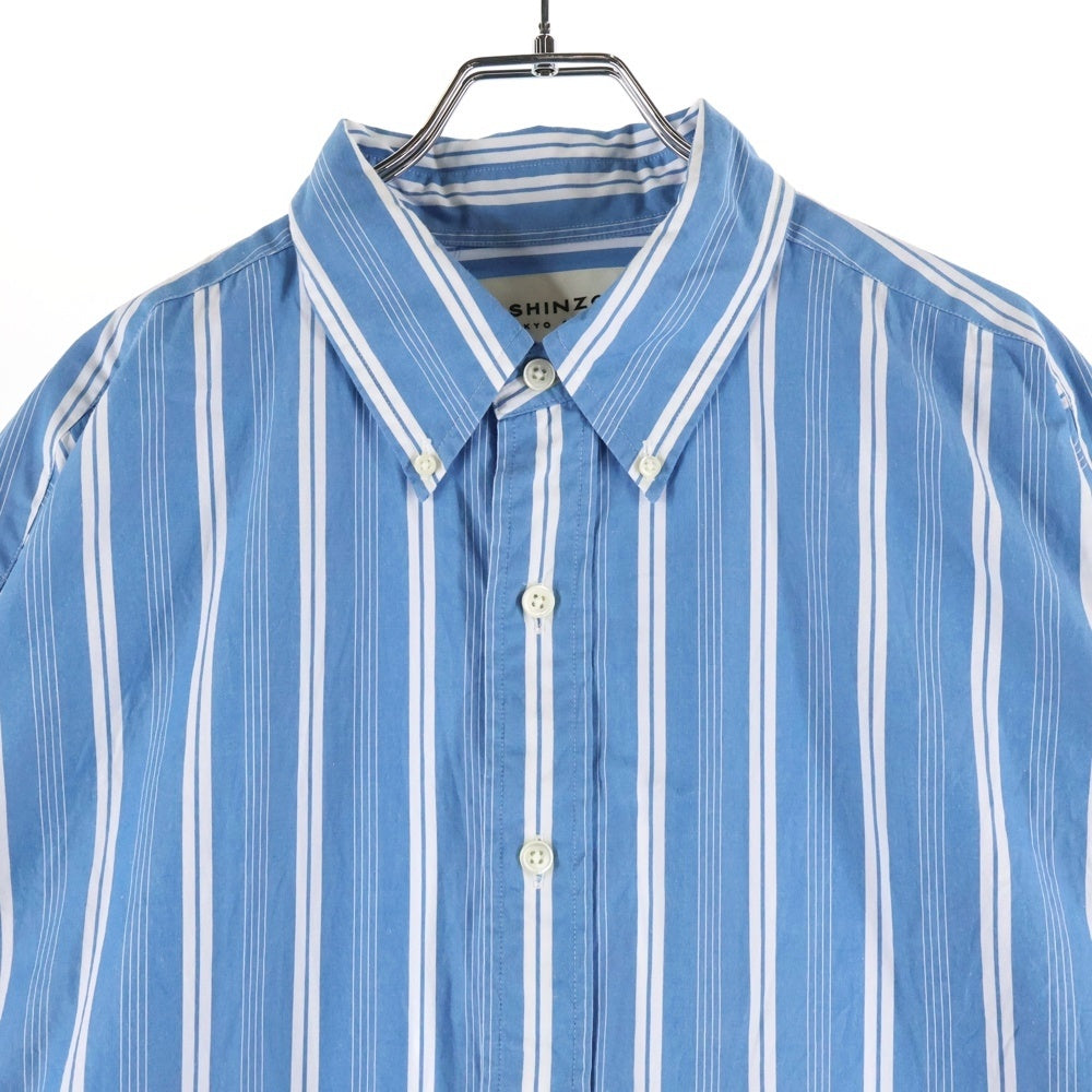 NO BRAND(ノーブランド) THE SHINZONE シンゾーン STRIPE DADDY SHIRTS ストライプ柄 ダディ ボタンダウン 長袖シャツ ブルー 24SMSBL04