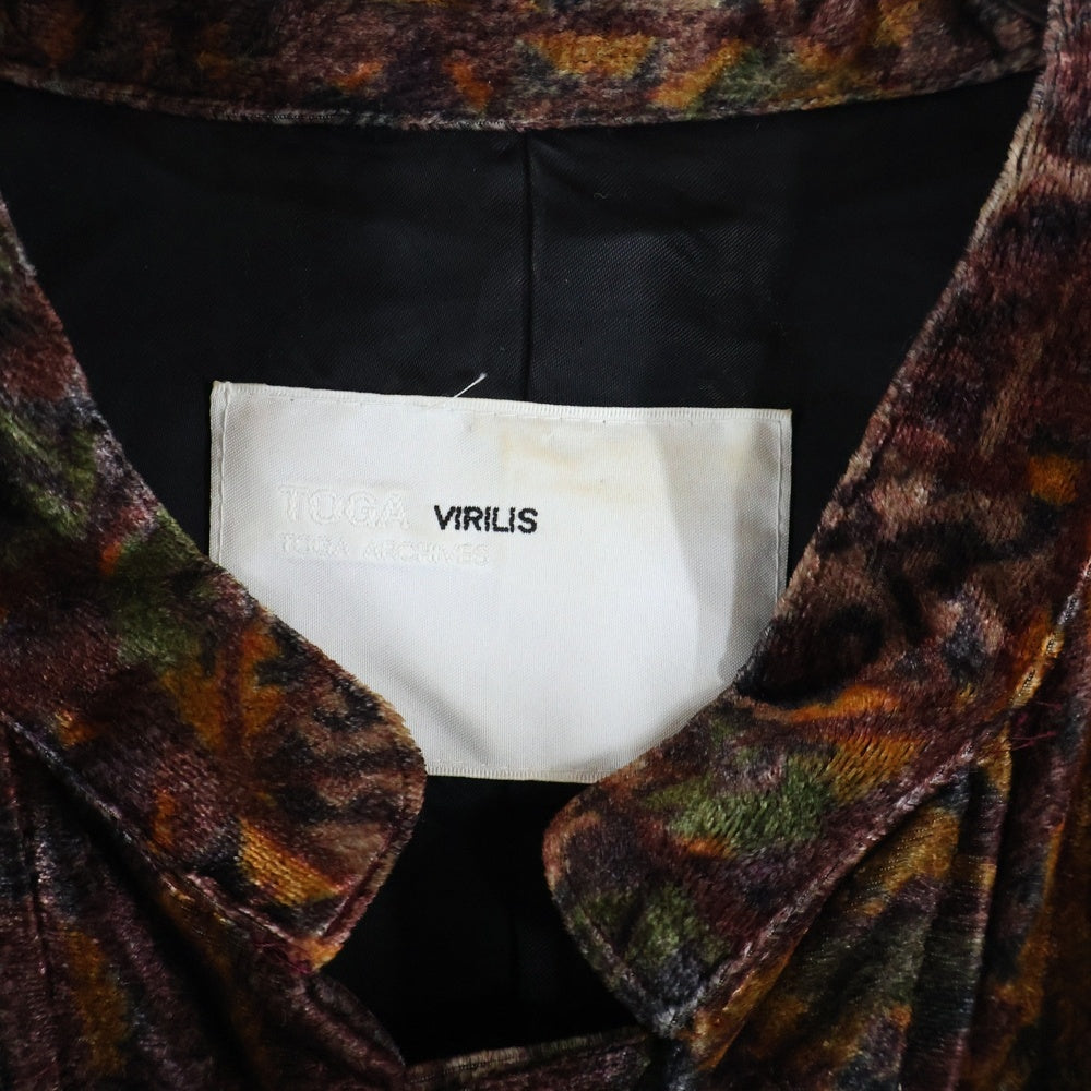 TOGA VIRILIS(トーガ ビリリース) 19SS VELVET PRINT SHIRT 総柄 長袖ベロアチャイナシャツ ボルドー TV92-FJ313