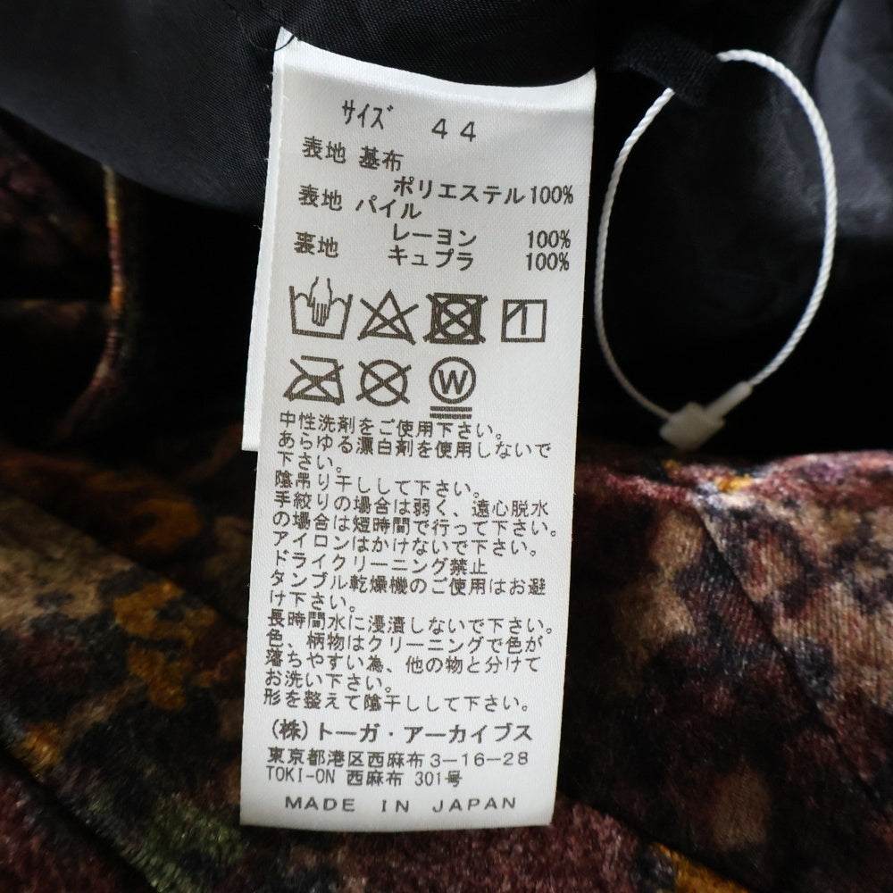 TOGA VIRILIS(トーガ ビリリース) 19SS VELVET PRINT SHIRT 総柄 長袖ベロアチャイナシャツ ボルドー TV92-FJ313
