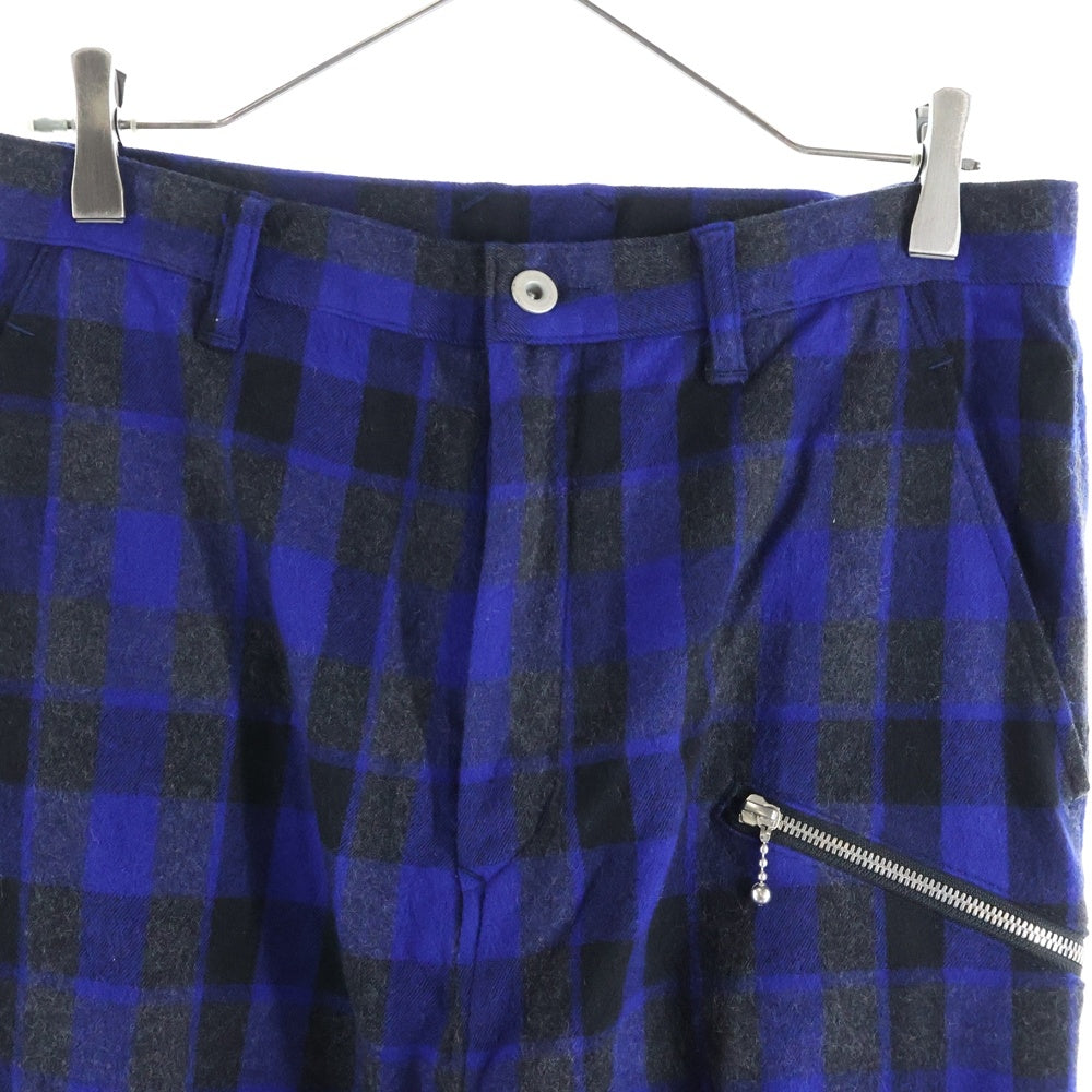 BACK LASH(バックラッシュ) マルチポケット カンガルーレザー ジップアップ チェック柄 ウールボンテージパンツ ブルー 1859-01