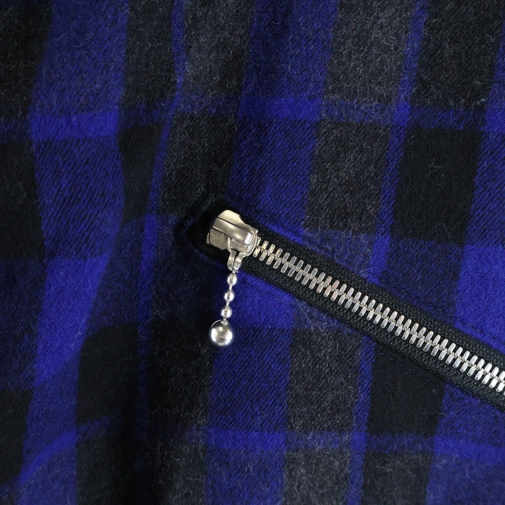 BACK LASH(バックラッシュ) マルチポケット カンガルーレザー ジップアップ チェック柄 ウールボンテージパンツ ブルー 1859-01
