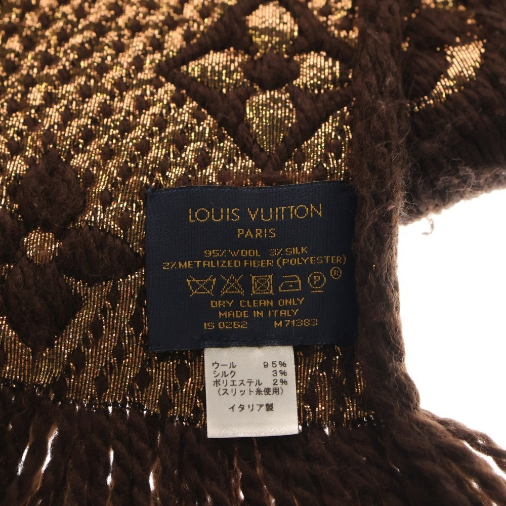 LOUIS VUITTON(ルイヴィトン) エシャルプ ロゴマニア シャイン ウールシルク フリンジマフラー ブラウン M71383 IS0262 レディース