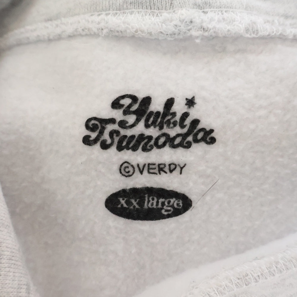 VERDY(ベルディ) ×YUKI TSUNODA HOODIE フロントキャラクタープリント スウェット プルオーバーパーカー グレー