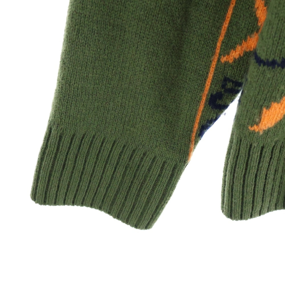Sacai(サカイ) 20AW ×Dr.Woo ドクターウ 総柄 ジップアップ クルーネックニットセーター グリーン/オレンジ 20-02341M