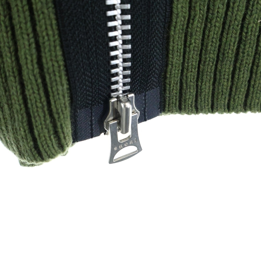 Sacai(サカイ) 20AW ×Dr.Woo ドクターウ 総柄 ジップアップ クルーネックニットセーター グリーン/オレンジ 20-02341M