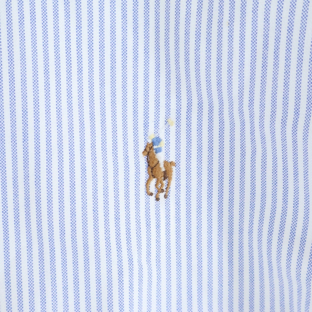 POLO RALPH LAUREN(ポロラルフローレン) BLAKE ブレイク 胸ロゴ刺繍 コットン 長袖ボタンダウンシャツ ホワイト/ブルー