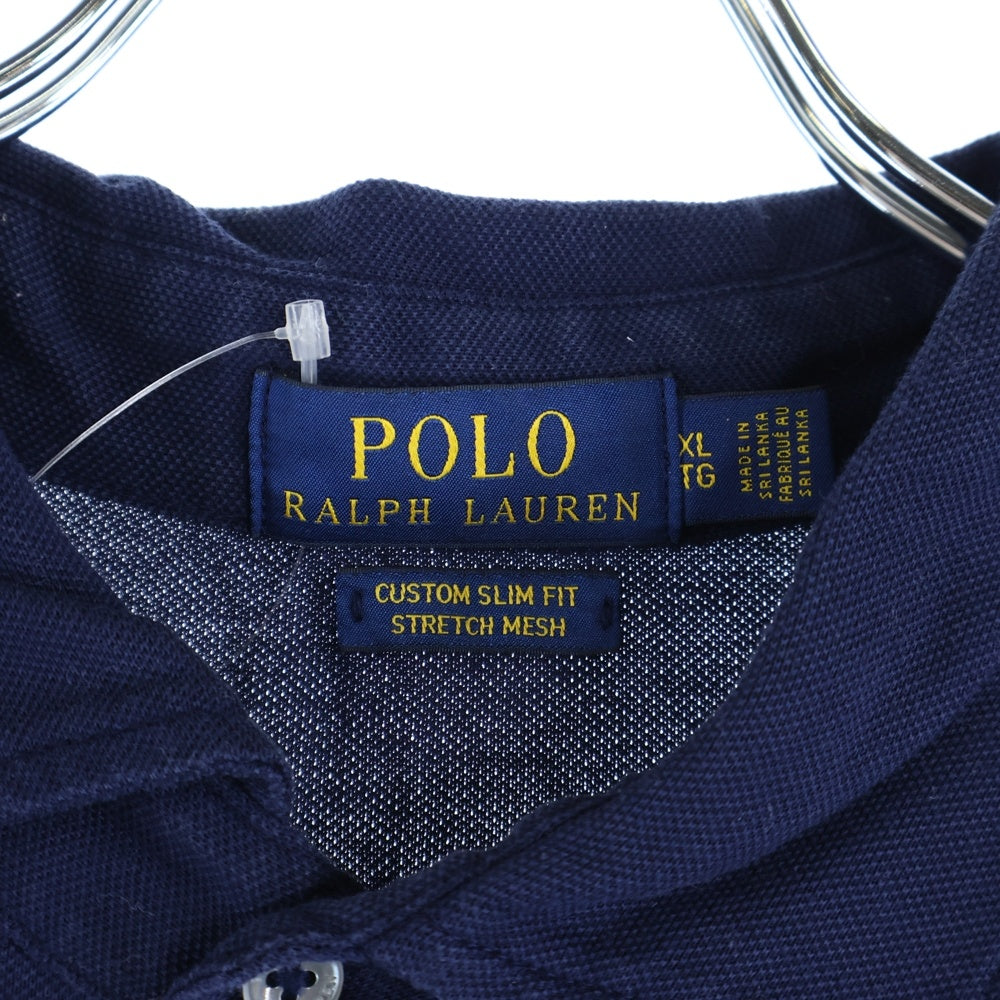 POLO RALPH LAUREN(ポロラルフローレン) CUSTOM SLIM FIT 胸ロゴ刺繍 半袖コットンポロシャツ ネイビー