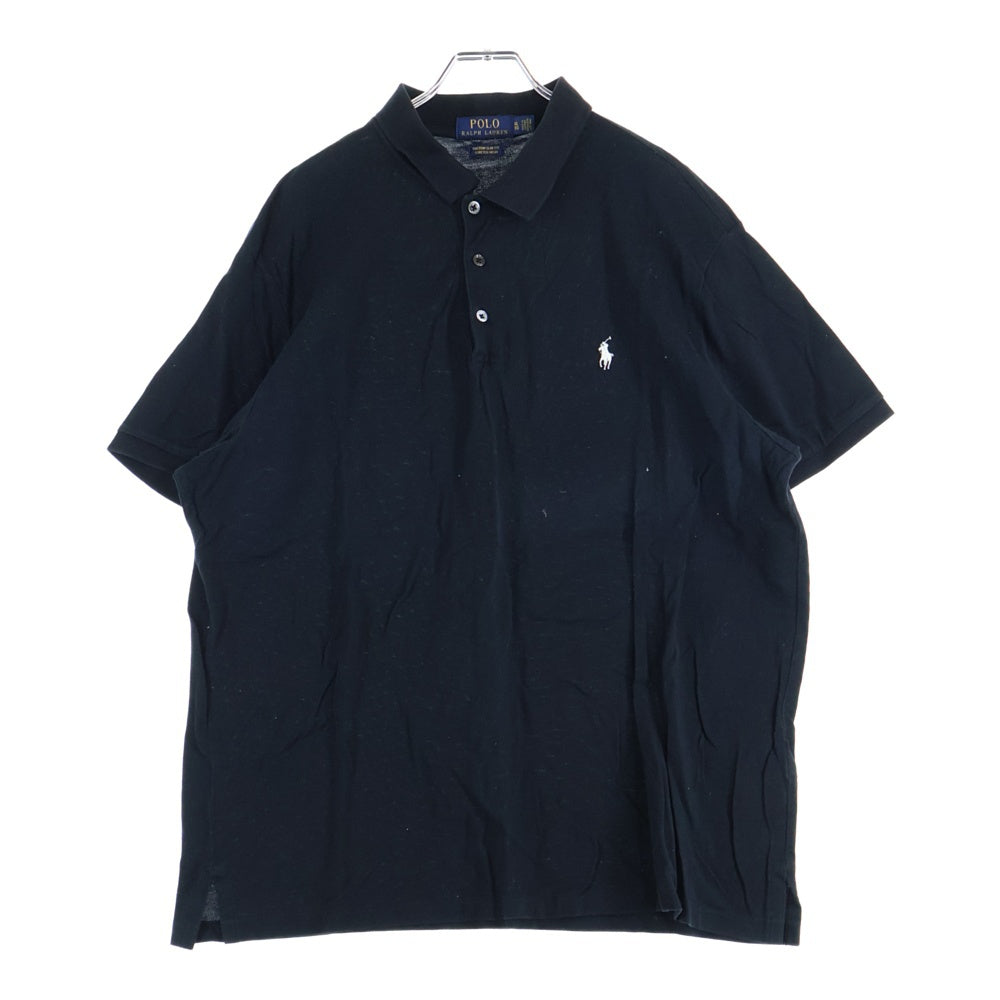 POLO RALPH LAUREN(ポロラルフローレン) CUSTOM SLIM FIT 胸ロゴ刺繍 半袖コットンポロシャツ ブラック