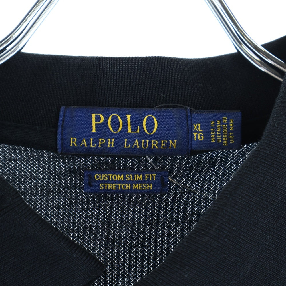 POLO RALPH LAUREN(ポロラルフローレン) CUSTOM SLIM FIT 胸ロゴ刺繍 半袖コットンポロシャツ ブラック
