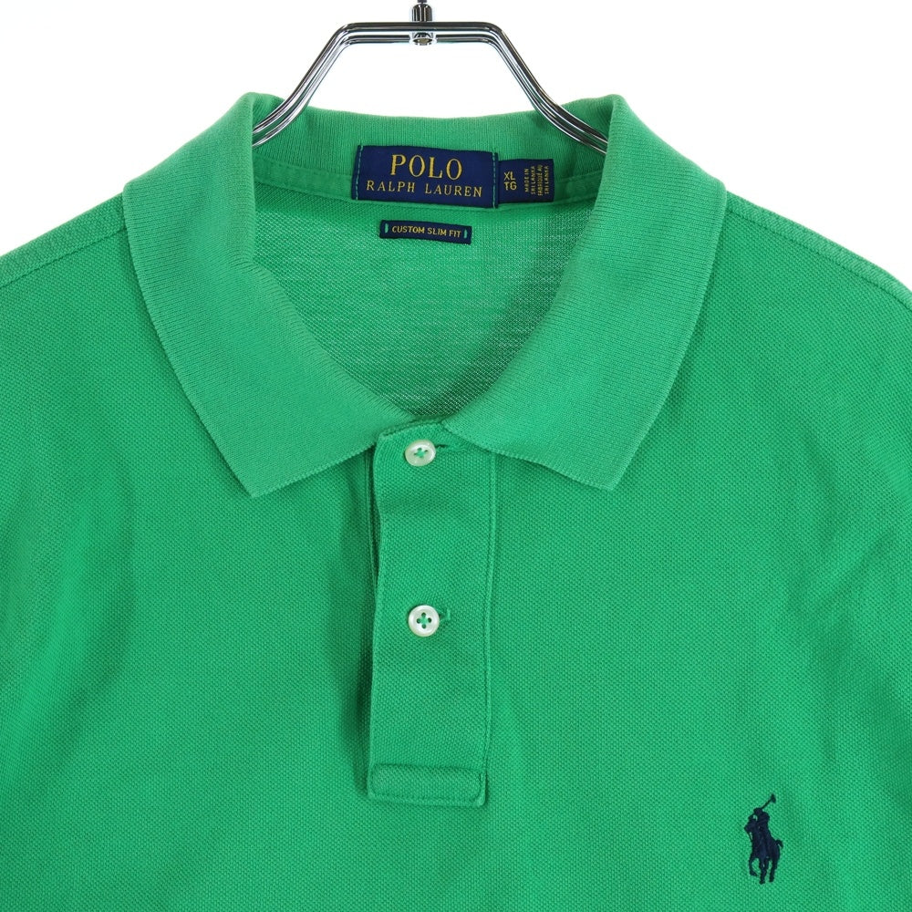 POLO RALPH LAUREN(ポロラルフローレン) CUSTOM SLIM FIT 胸ロゴ刺繍 半袖コットンポロシャツ グリーン