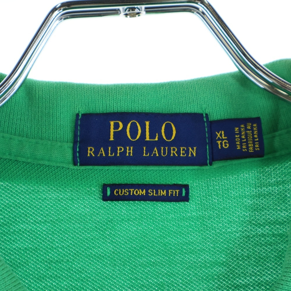 POLO RALPH LAUREN(ポロラルフローレン) CUSTOM SLIM FIT 胸ロゴ刺繍 半袖コットンポロシャツ グリーン