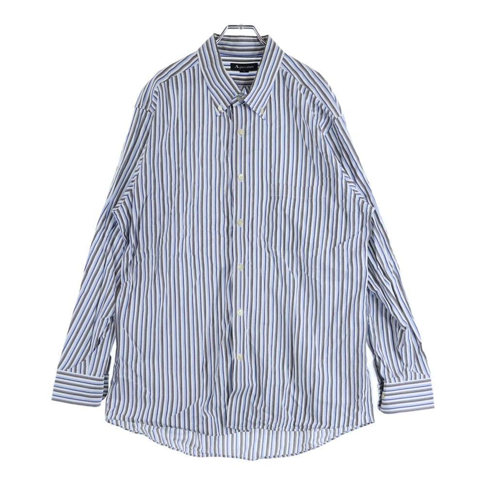 Aquascutum(アクアスキュータム) 長袖ストライプ ボタンダウンシャツ ホワイト/ブルー