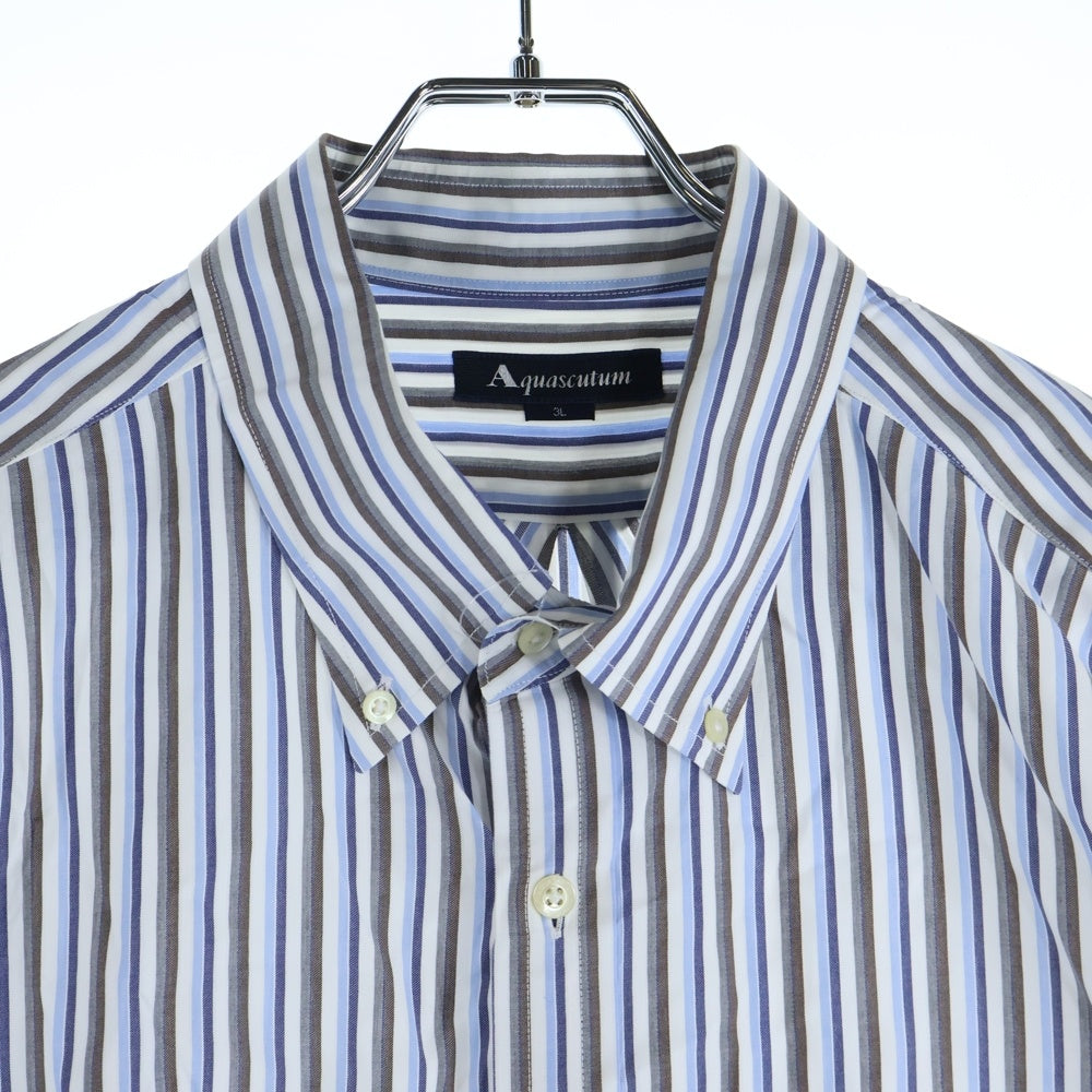Aquascutum(アクアスキュータム) 長袖ストライプ ボタンダウンシャツ ホワイト/ブルー