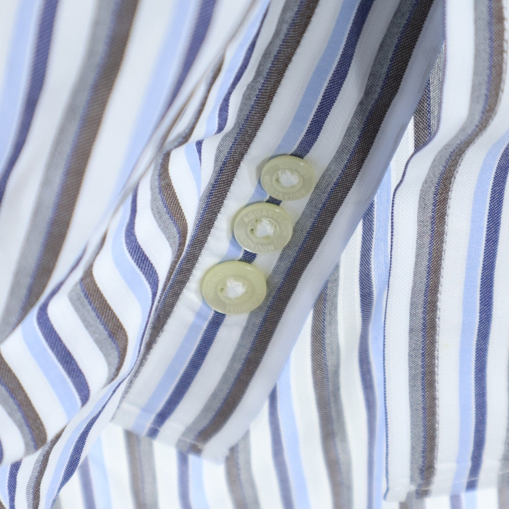 Aquascutum(アクアスキュータム) 長袖ストライプ ボタンダウンシャツ ホワイト/ブルー