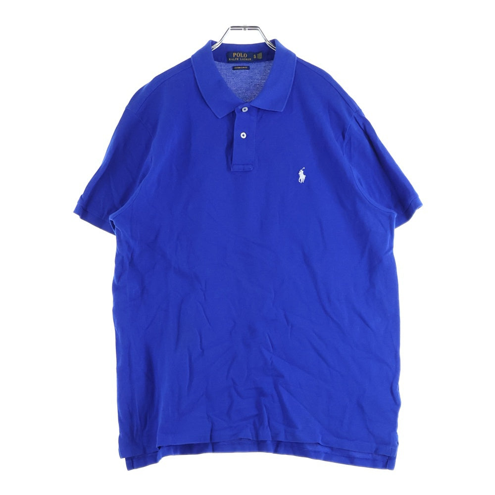 POLO RALPH LAUREN(ポロラルフローレン) CUSTOM SLIM FIT 胸ロゴ刺繍 半袖コットンポロシャツ ブルー