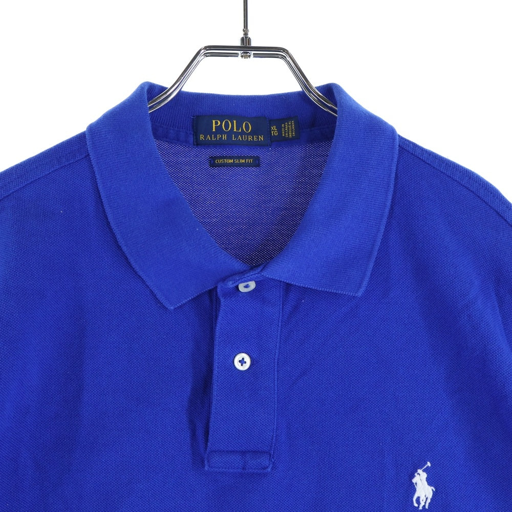POLO RALPH LAUREN(ポロラルフローレン) CUSTOM SLIM FIT 胸ロゴ刺繍 半袖コットンポロシャツ ブルー