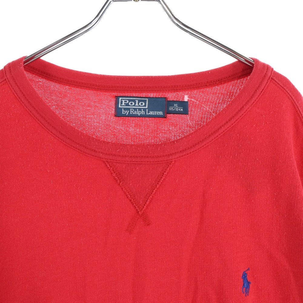POLO RALPH LAUREN(ポロラルフローレン) 胸ロゴ刺繍 クルーネック 長袖コットンセーター レッド