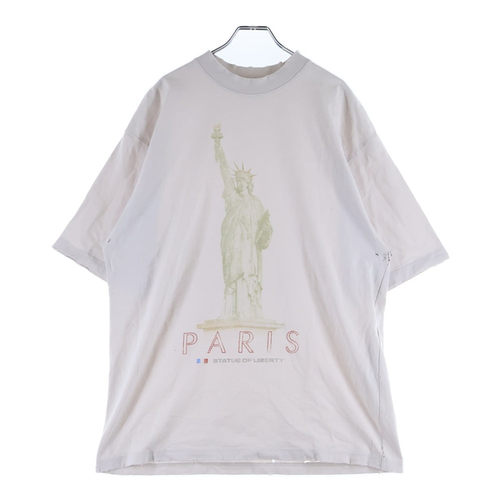 BALENCIAGA(バレンシアガ) 24SS PARIS LIBERTY パリリバティー ダメージ加工 クルーネック半袖Tシャツ カットソー ホワイト 764235 TQVR9
